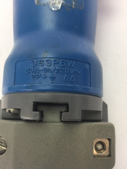 HUBBEL 363P6W PIN & SLEEVE WATERTIGHT PLUG 63A 220VAC 2 POLE 3 WIRE GROUNDING (3