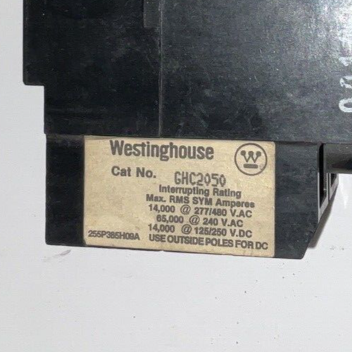 WESTINGHOUSE GHC2050 CIRCUIT BREAKER 480VAC 125/250VDC 50A 2POLE