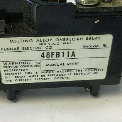 FURNAS 48FB11A MELTING ALLOY OVERLOAD RELAY 600VAC SIZE 2