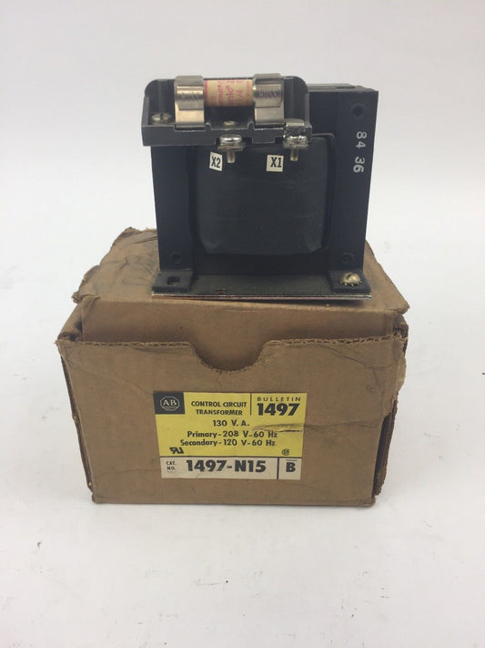 ALLEN BRADLEY 1497-N15 CONTROL CIRCUIT TRANSFORMER .130 KVA 208V 60HZ 120V 60HZ