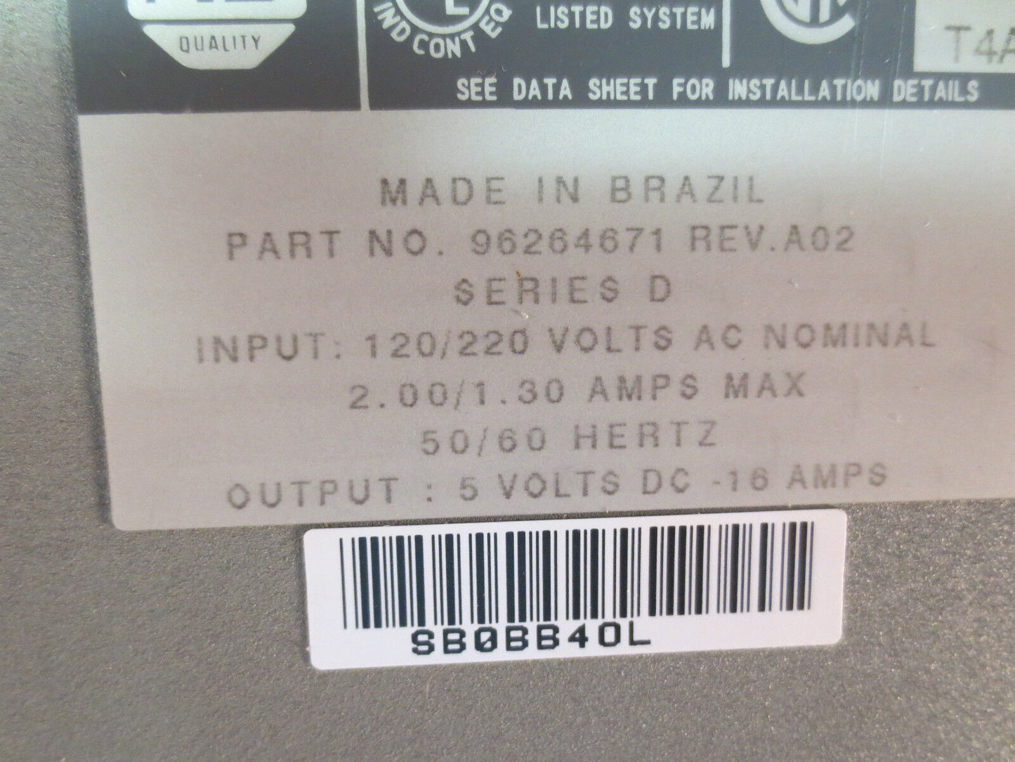 ALLEN-BRADLEY 1771-P7 D, 120/220V AC POWER SUPPLY, Ser. D