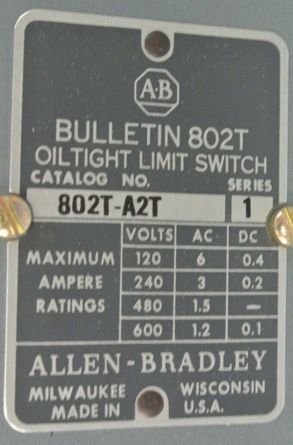 ALLEN-BRADLEY 802T-A2T OILTIGHT LIMIT SWITCH / SPRING RETURN / NEW SURPLUS