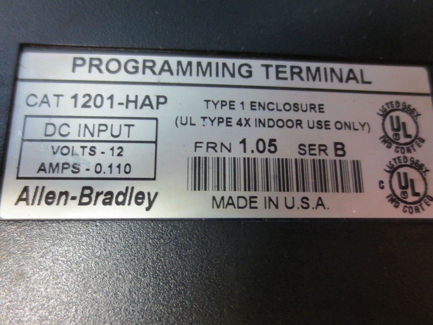 ALLEN-BRADLEY 1201-HAP PROGRAMMING TERMINAL, Ser. B. FRN 1.05, 12V. 0.11A