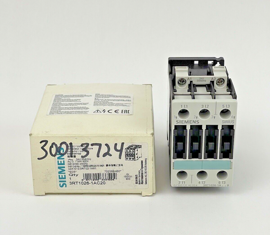 SIEMENS - 3RT1026-1AC20 -CONTACTOR AC-3 25 A, 11 kW / 400 V 24 V AC, 50/60 Hz 3P