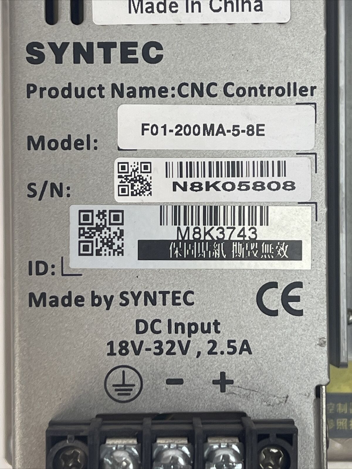 SYNTEC F01-200MA-5-8E CNC CONTROLLER INPUT 18-32VDC 2.5A