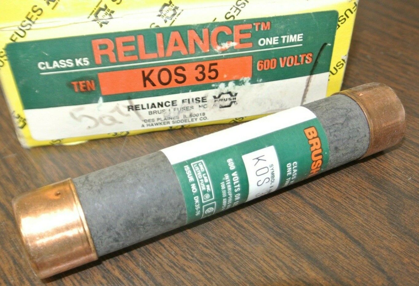 RELIANCE / BRUSH KOS35 CLASS K5 ONE-TIME FUSE / 35A / 600V / NEW SURPLUS