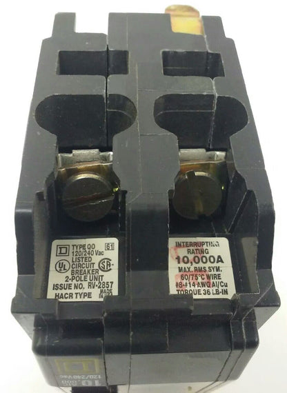 SQUARE D QO220 CIRCUIT BREAKER, 2P, 20A, 120/240VAC, TYPE QO, USED SURPLUS