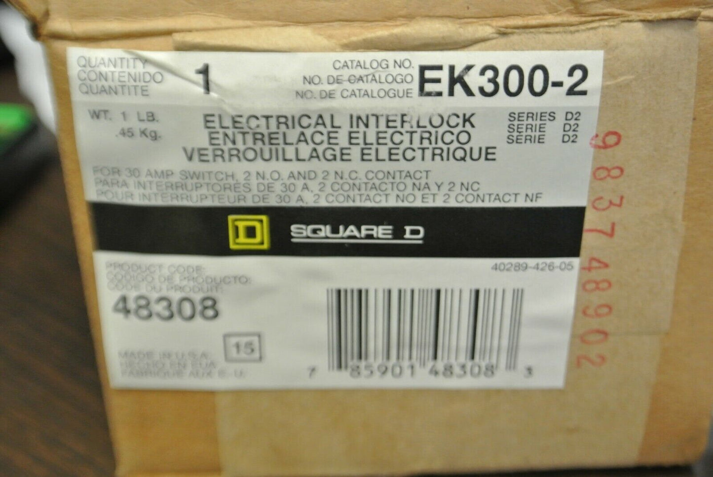 SQUARE D EK300-2 / ELECTRICAL INTERLOCK for 30A SWITCH / 2 NO, 2 NC. NEW SURPLUS