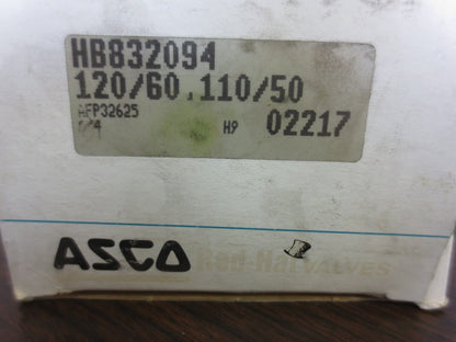 ASCO HB832094 SOLENOID VALVE 110-120V, 50-60Hz - NEW SURPLUS in BOX