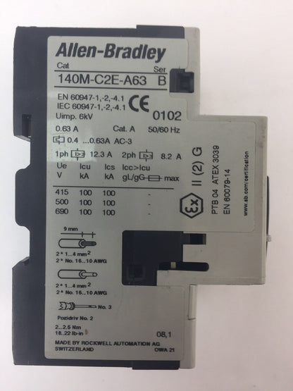 ALLEN BRADLEY 140M-C2E-A63 MOTOR PROTECTOR CIRCUIT BREAKER 0.4-0.63A SER B