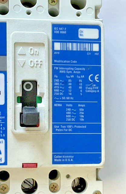 WESTINGHOUSE FW3040L CIRCUIT BREAKER 3POLE FW 40K SER.C