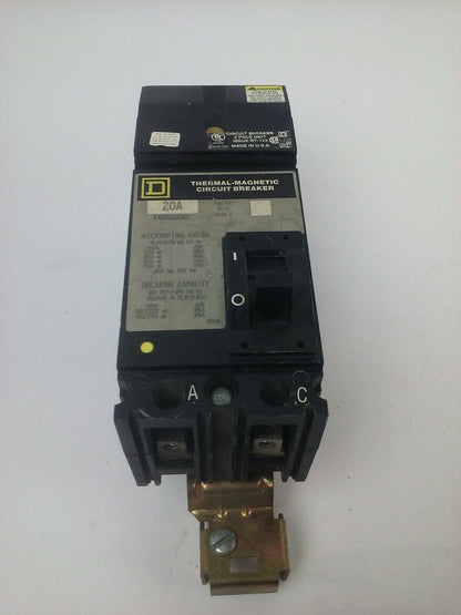 SQUARE D KA26020AC SERIES 2 THERMAL-MAGNETIC CIRCUIT BREAKER 2P 20A 600VAC 25KA