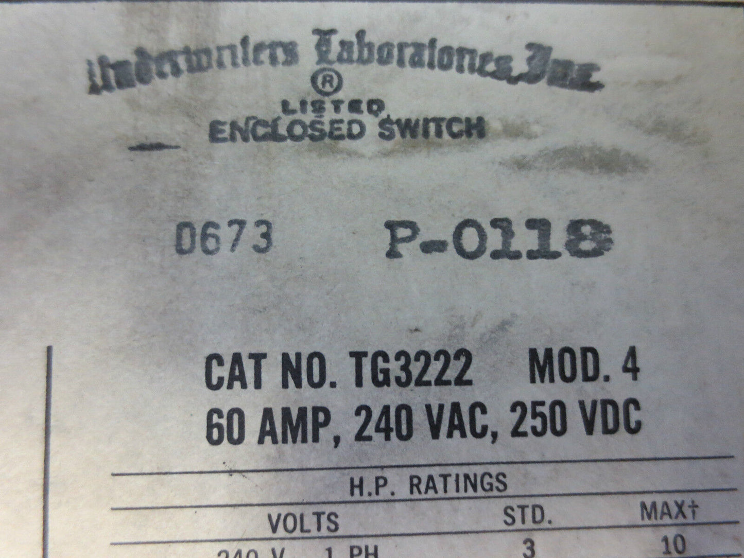 GENERAL ELECTRIC TG3222 GENERAL DUTY SAFETY SWITCH - 60A, 240V