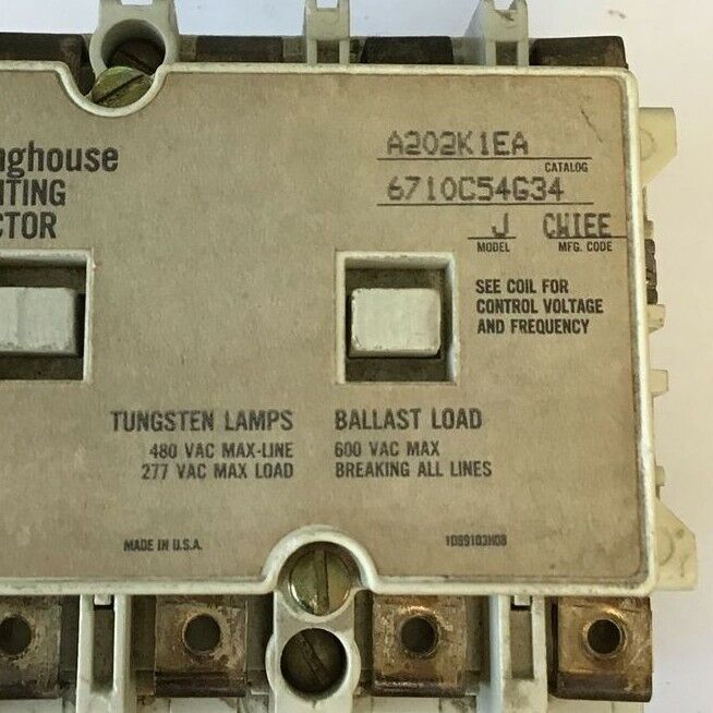 WESTINGHOUSE AC LIGHTING CONTACTOR A202K1EA MODEL J 6710C54G34