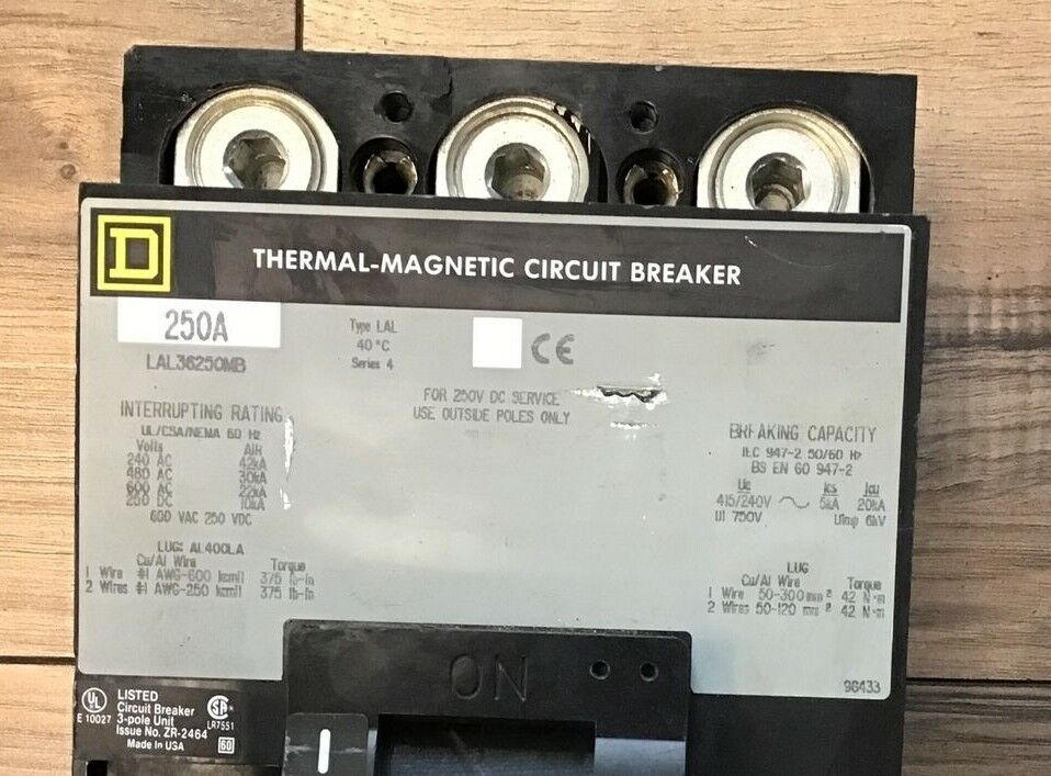 SQUARE D LAL36250MB CIRCUIT BREAKER 250A 600VAC 250VDC SERIES 4 W/O TRIPS