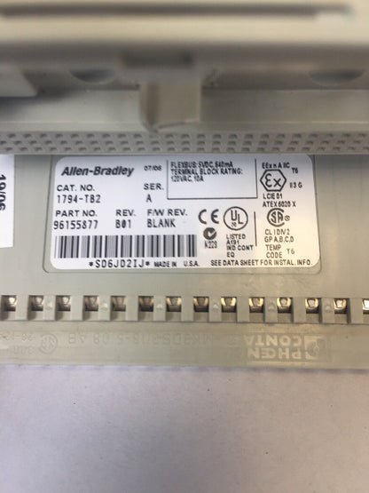 ALLEN BRADLEY 1794-TB2 I/O TERMINAL BLOCK SER A REV B01 F/W REV BLANK 5VDC