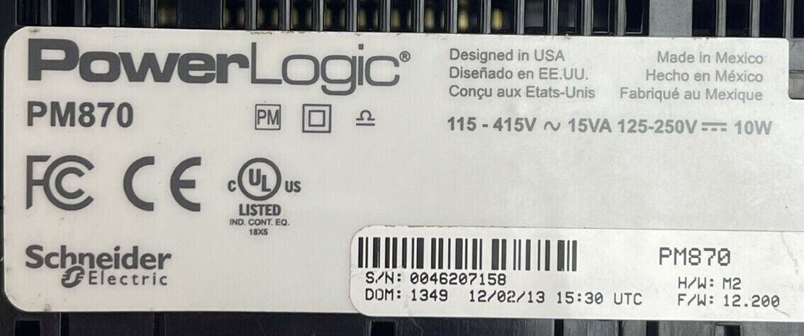 SQUARE D PM870 POWER LOGIC 115-415VAC 15VA 125-250VDC 10W