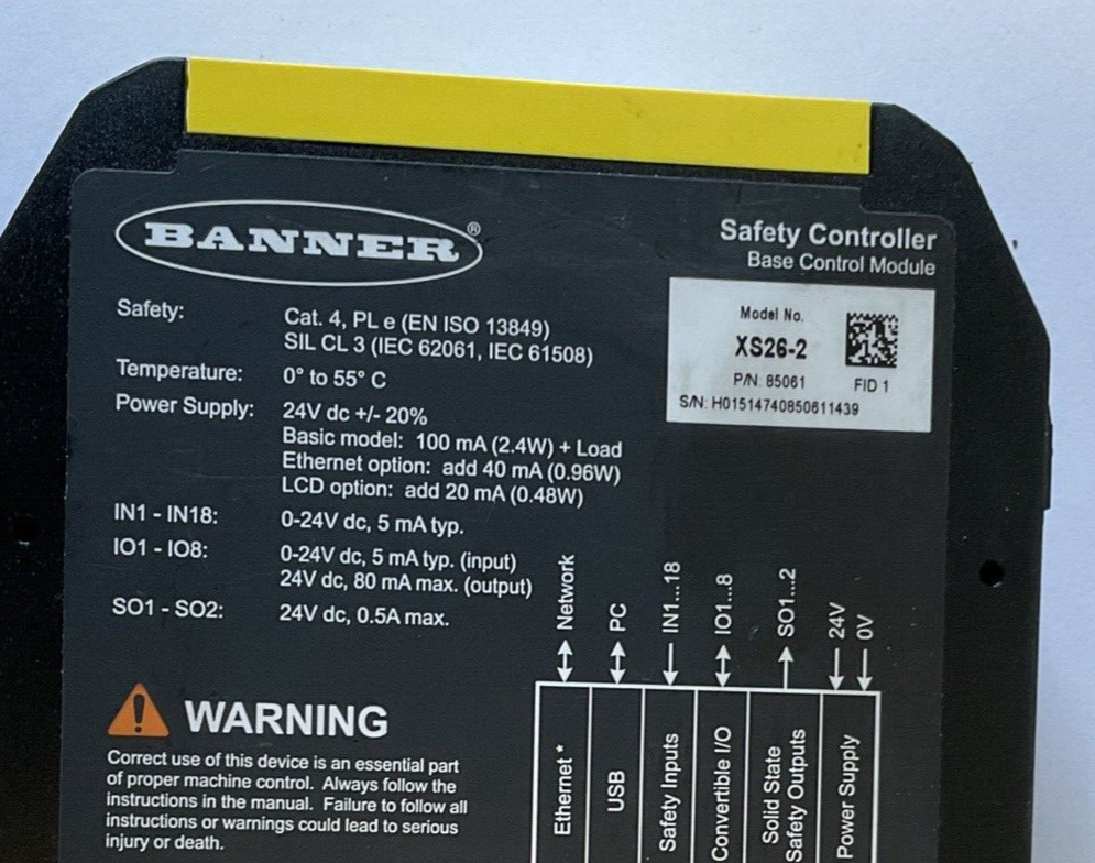 BANNER XS26-2 SAFETY CONTROLLER 24VDC  BASE CONTROL MODULE