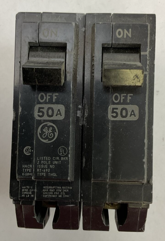 GE THQL2150 CIRCUIT BREAKER 2POLE 50AMP 120/240VAC