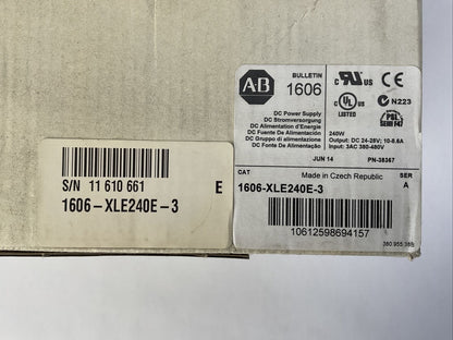 ALLEN BRADLEY 1606-XLE240E-3 DC POWER SUPPLY SER A OUTPUT 24-28VDC 10-8.6A