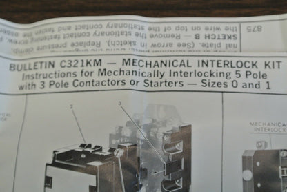 CUTLER-HAMMER C321KM1 MECHANICAL INTERLOCK KIT / SIZE 0-1 / NEW SURPLUS