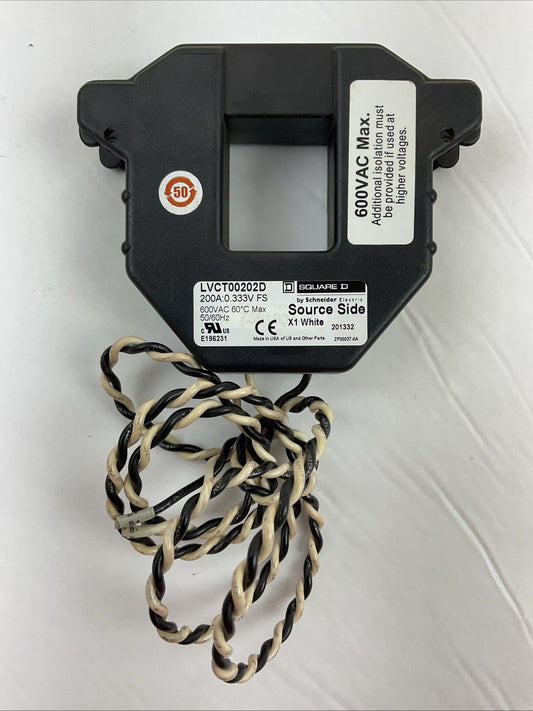 SQUARE D LVCT00202D CURRENT TRANSFORMER SPLIT CORE 200A:0.333V FS 600VAC 50/60HZ