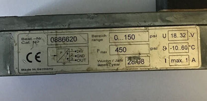 HERION FLUIDTRONIK 0886620 PRESSURE CONTROL SWITCH 150PSI