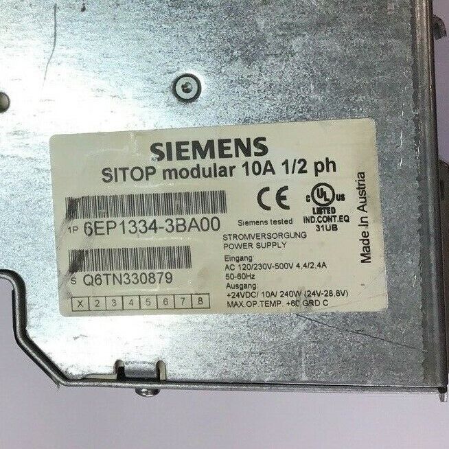 SIEMENS POWER SUPPLY  6EP1 334-3BA00 500V 50/60HZ 10A 1/2HP SITOP