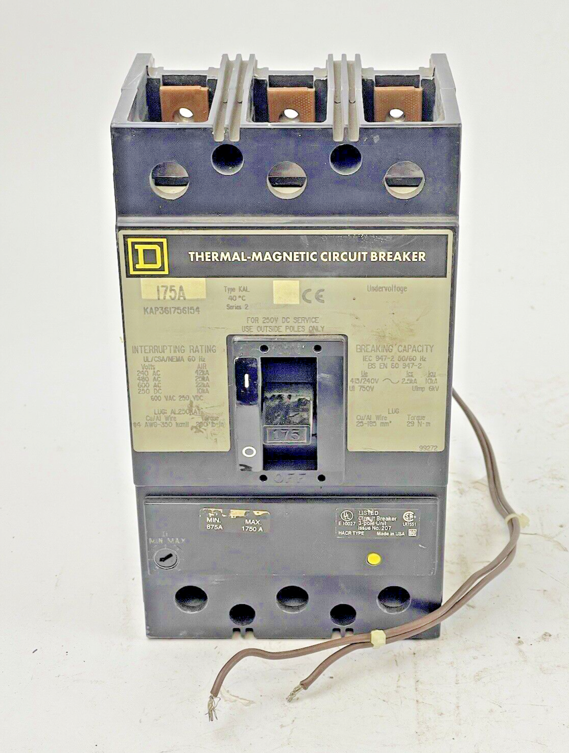 SQUARE D - KAP361756154 - MAGNETIC CIRCUIT BREAKER - 175 AMP, 3 POLE, 600 VAC