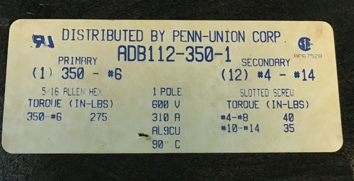 PENN-UNION ADB 112-350-1  POWER DISTRIBUTION BLOCK