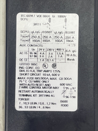 SIEMENS 3RU1146-4KB0 OVERLOAD RELAY 57-75A