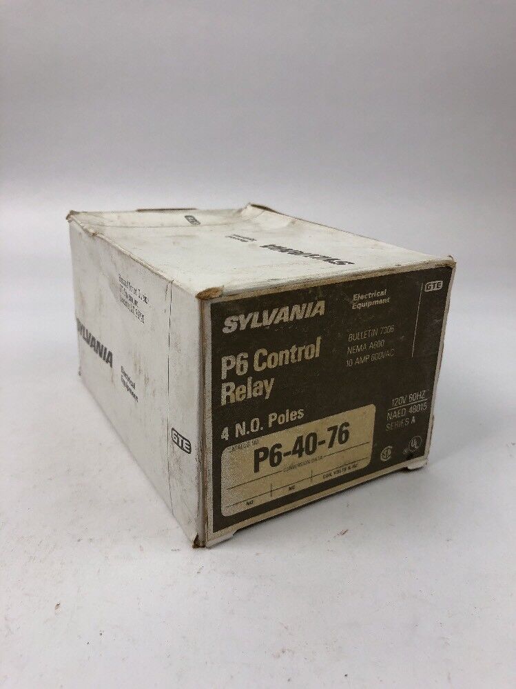 Sylvania P6-40-76 P6 Control Relay 4 N.O. Poles 120 V 60 HZ Series A NAED 48015