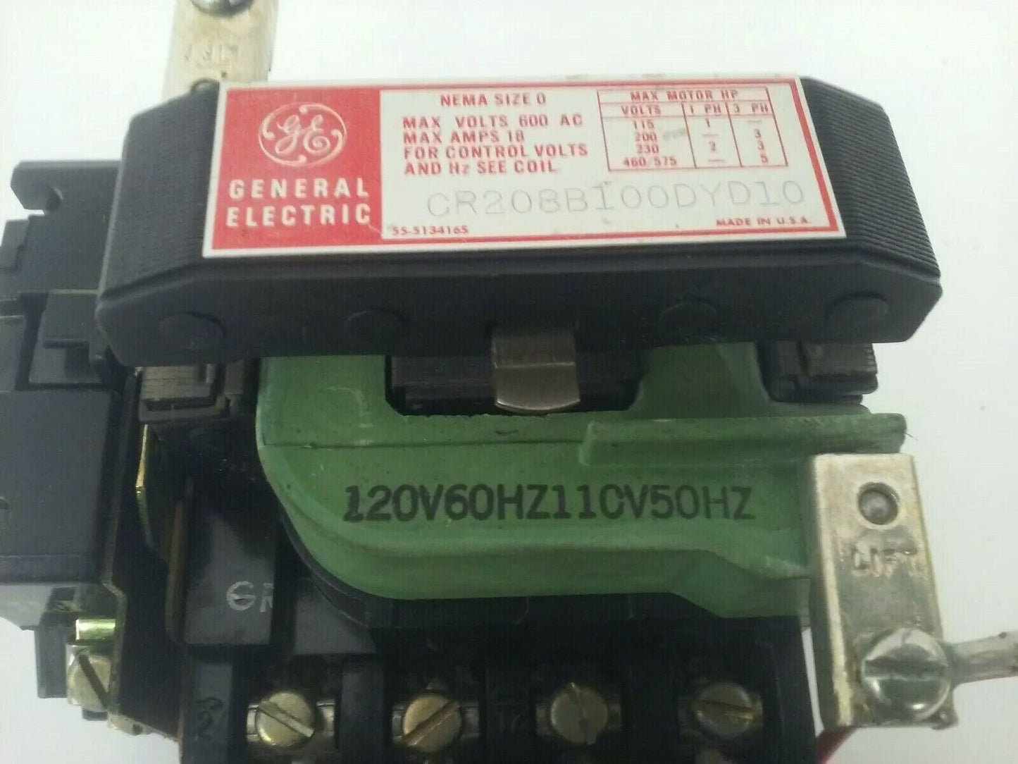 GENERAL ELECTRIC CR208B100DYD10 STARTER NEMA SIZE 0 600V 18A 3PH 5HP 120V COIL