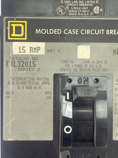 SQUARE D FAL32015 CIRCUIT BREAKER SERIES 2 240VAC 250VDC 15AMP 3POLE