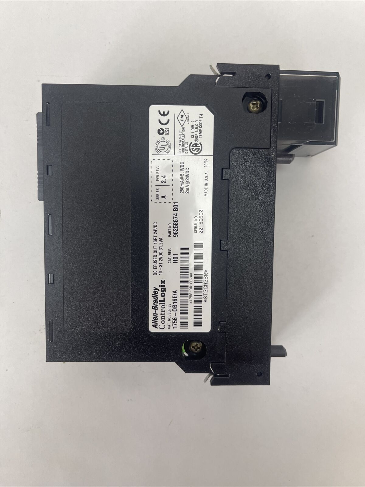 ALLEN BRADLEY 1756-OB16E DC DEFUSED OUT 16PT 24VDC CAT REV H01 SER A F/W REV 2.4