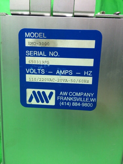 AW COMPANY CONTROL BOARD EMO-3000 V1.0 W/RACK AND POWER SUPPLY