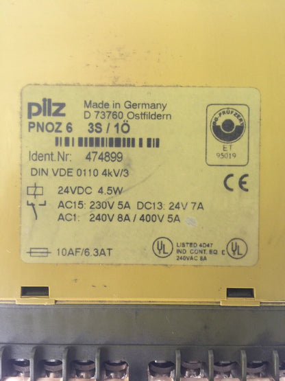 PILZ PNOZ 6 3S/1O SAFETY RELAY 24VDC 4.5W
