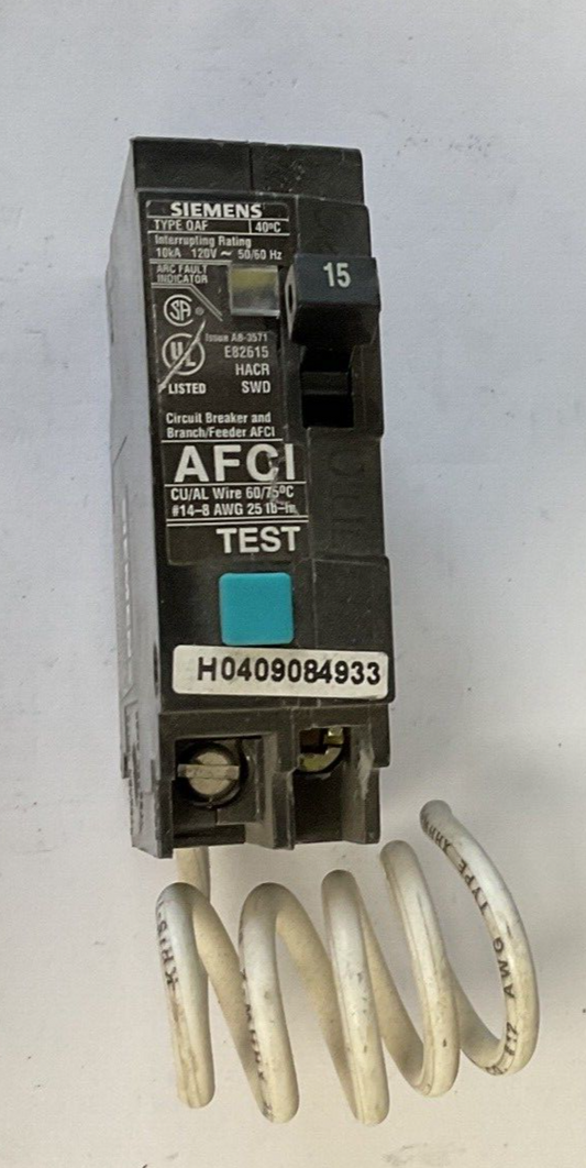 SIEMENS QAF115 CIRCUIT BREAKER 10KA 120VAC 50/60HZ
