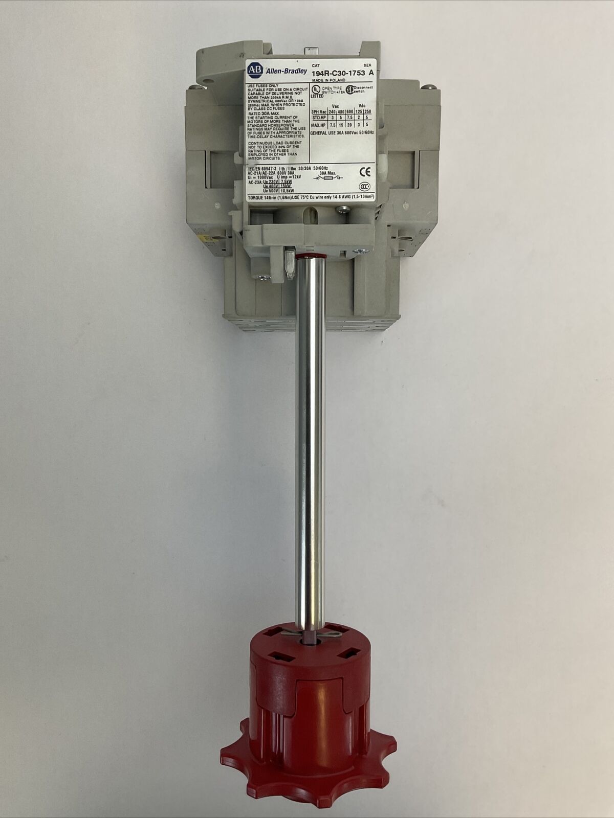 ALLEN BRADLEY 194R-C30-1753 DISCONNECT SWITCH 3PH 600VAC 20HP 250VDC 5HP 194R-N2