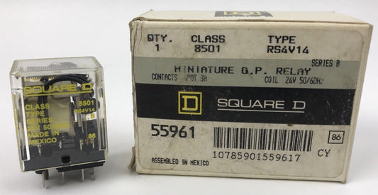 SQUARE D 8501 RS4V14 MINIATURE G.P. RELAY, 24V 50-60HZ, SERIES B, *NEW*