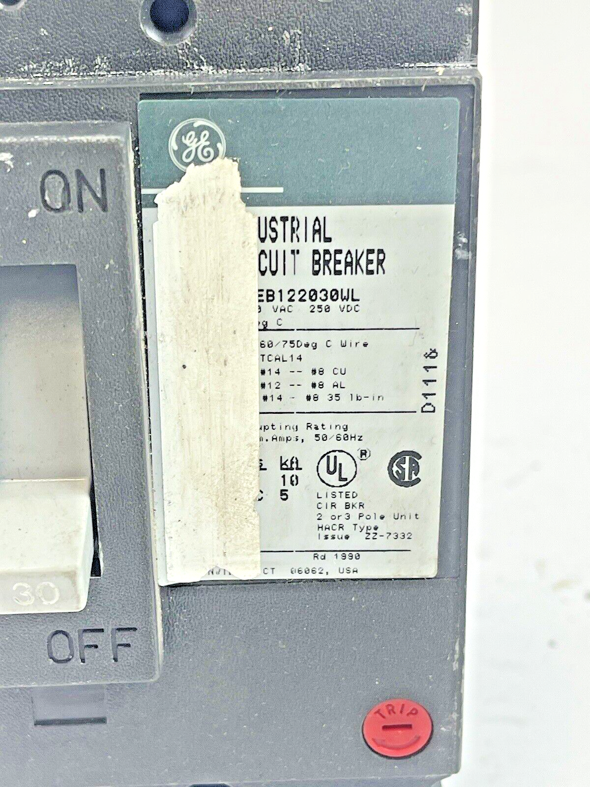 GE - TEB122030WL - CIRCUIT BREAKER -  240 VAC, 30 A, 2 POLE