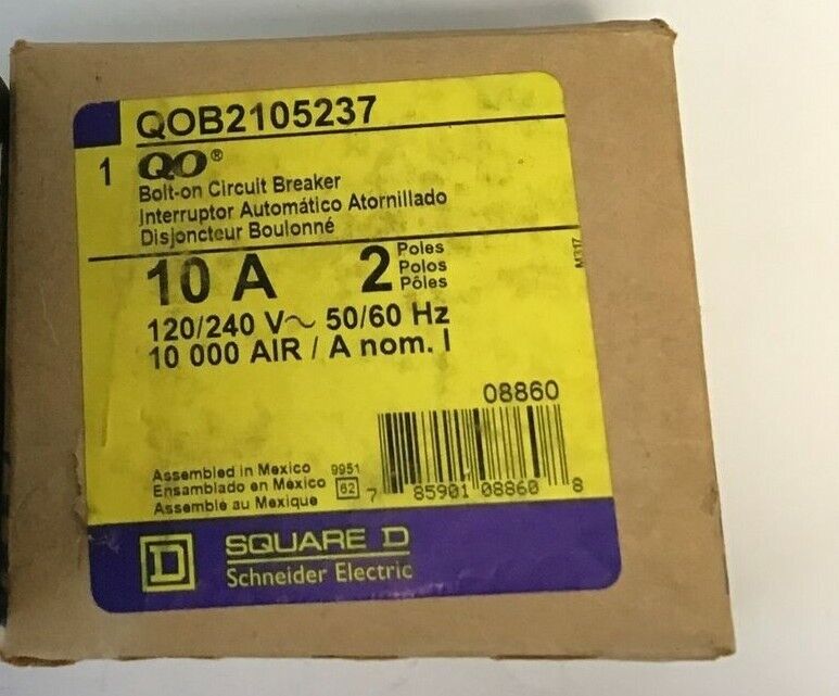 SQUARE D QOB2105237 CIRCUIT BREAKER 10A 120/240VAC 2POLE
