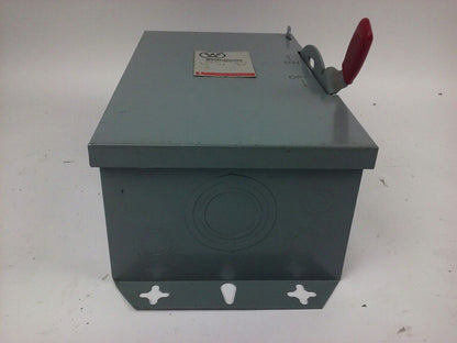 WESTINGHOUSE, HUN362, SAFETY SWITCH, 60A, 600V, 3P, TYPE 1 INDOOR, MISSING PARTS