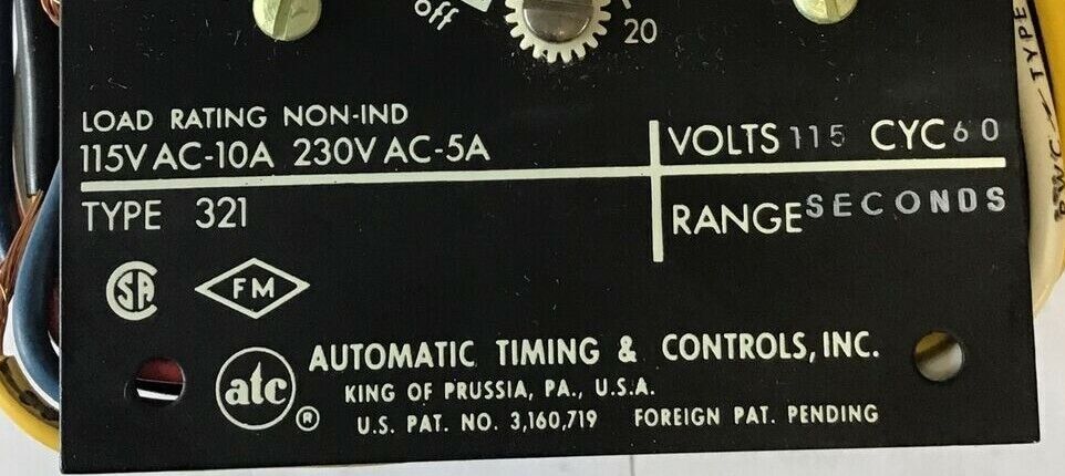 ATC 321B-005-A-01X1XX TIME DELAY RELAY 115VOLTS 60CYC