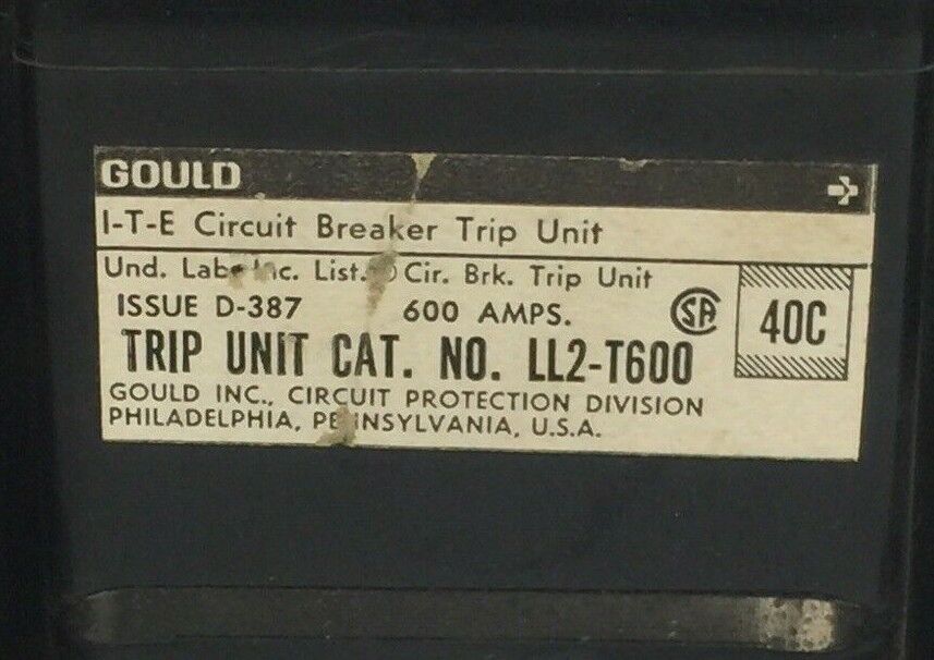 ITE LL2-T600 CIRCUIT BREAKER TRIP UNIT 600AMP 2POLE