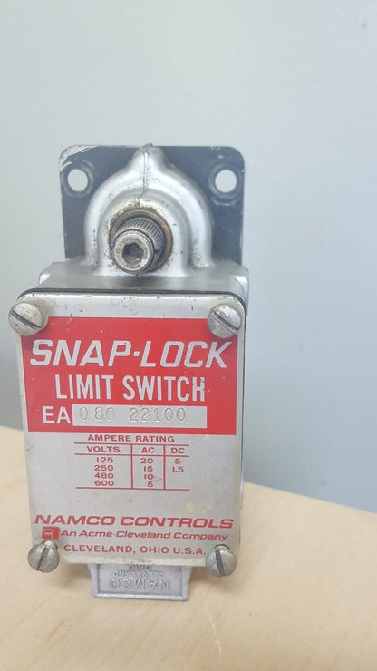 NAMCO SNAP-LOCK LIMIT SWITCH EA 080-22100, 125/250/480/600V, 20/15/10/5AC, USED