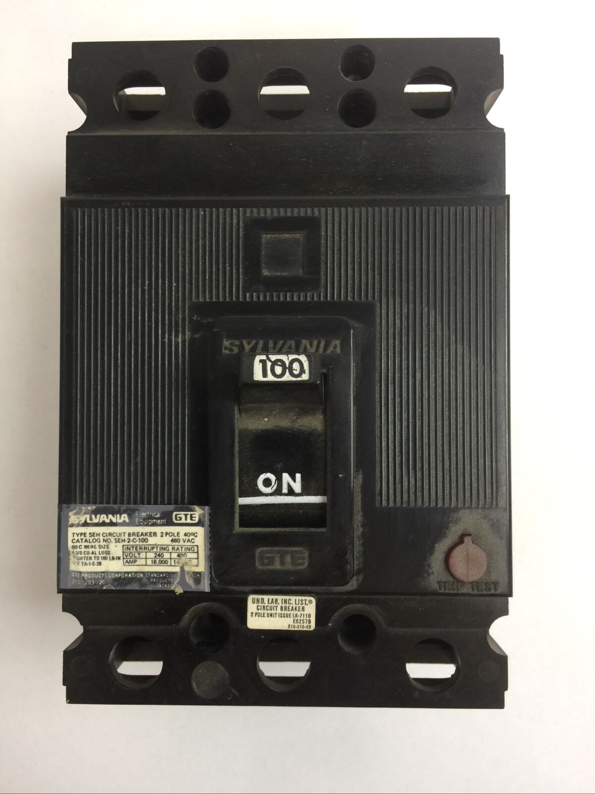 SYLVANIA SEH-2-C-100 CIRCUIT BREAKER 100AMP 480VAC 2POLE SEH2C100