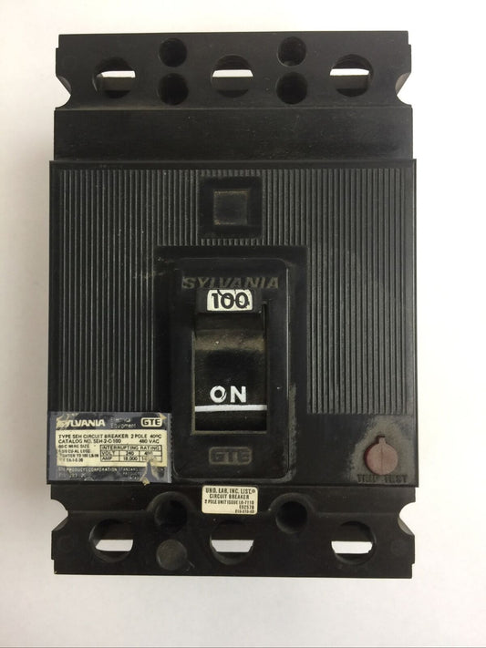 SYLVANIA SEH-2-C-100 CIRCUIT BREAKER 100AMP 480VAC 2POLE SEH2C100