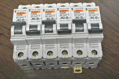 LOT of 6 / MERLIN GERIN / SCHNEIDER 24430 CIRCUIT BREAKERS / 240V, 10kA / 6A