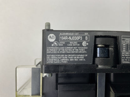 ALLEN BRADLEY 194R-NJ030P3 DISCONNECT SWITCH SER B 194R-HS4 SER A LPJ-10SP